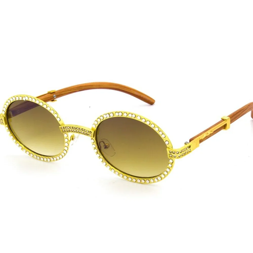 Men Sunglasses Brown Hip Hop Lens Rectangular Rimless Diamond Gang‎ Style Lentes